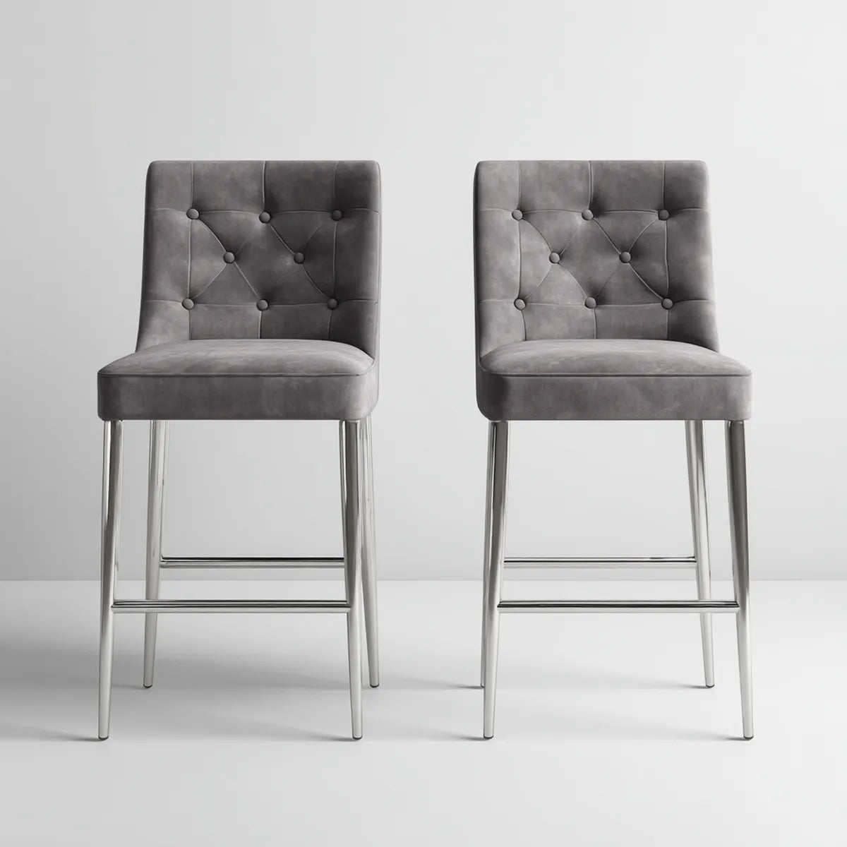 Lot de 2 tabourets de bar gris en cuir synthétique PU avec pieds en acier chromé 43 x 51 x 105 cm