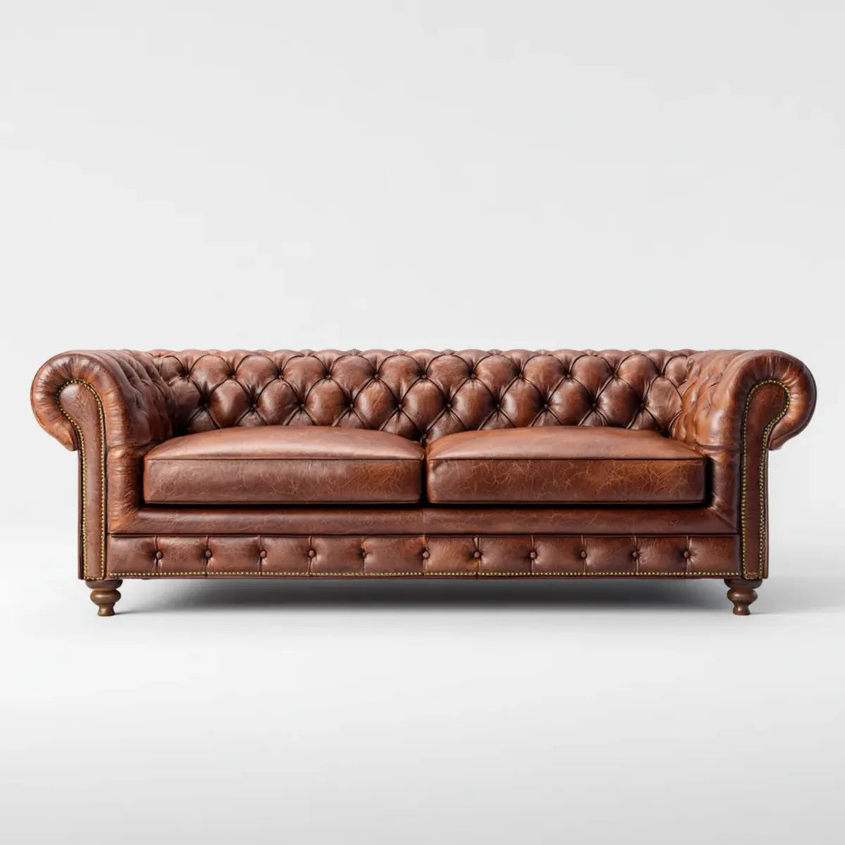 Canapé Chesterfield 3 places marron 220 x 90 x 78 cm en cuir synthétique PU forme droite