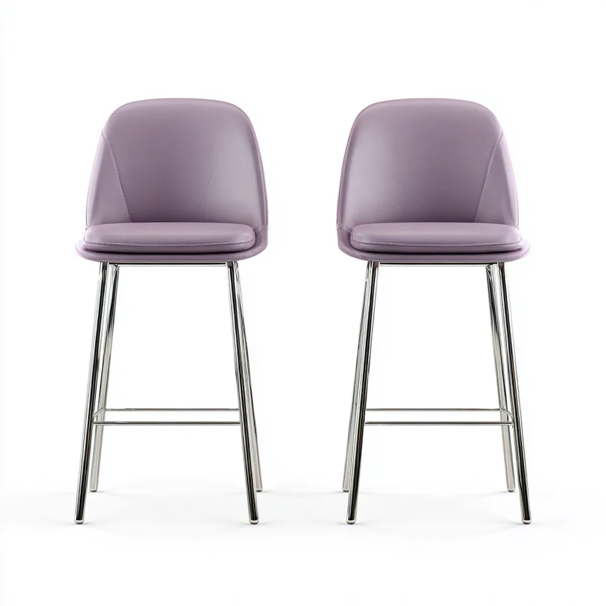 Lot de 2 tabourets de bar violets en cuir synthétique PU avec pieds en acier chromé 46 x 52 x 97 cm