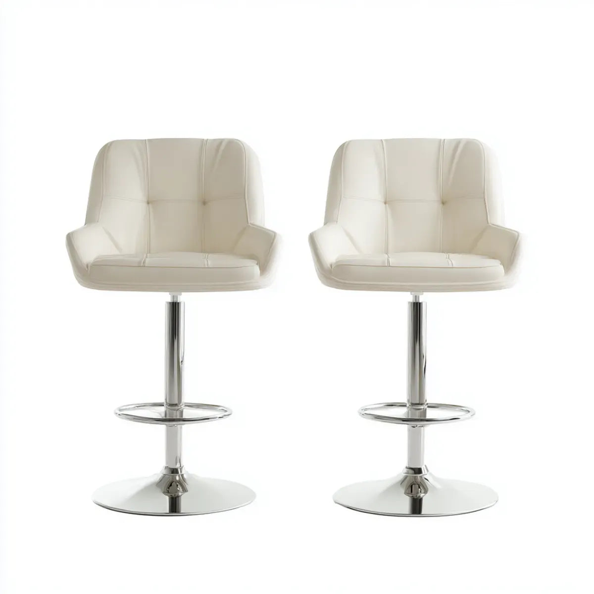 Lot de 2 tabourets de bar pivotants blancs en similicuir PU avec repose-pieds 54 x 52 x 88-108 cm