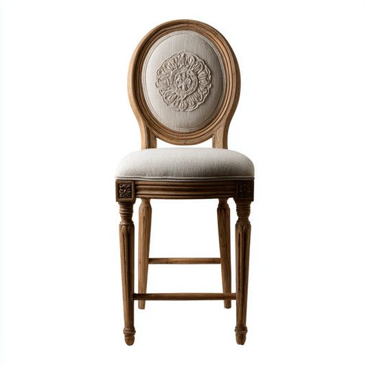 Tabouret de bar avec dossier ovale beige et noyer 48 x 53 x 116 cm en bois massif d'hévéa et polyester