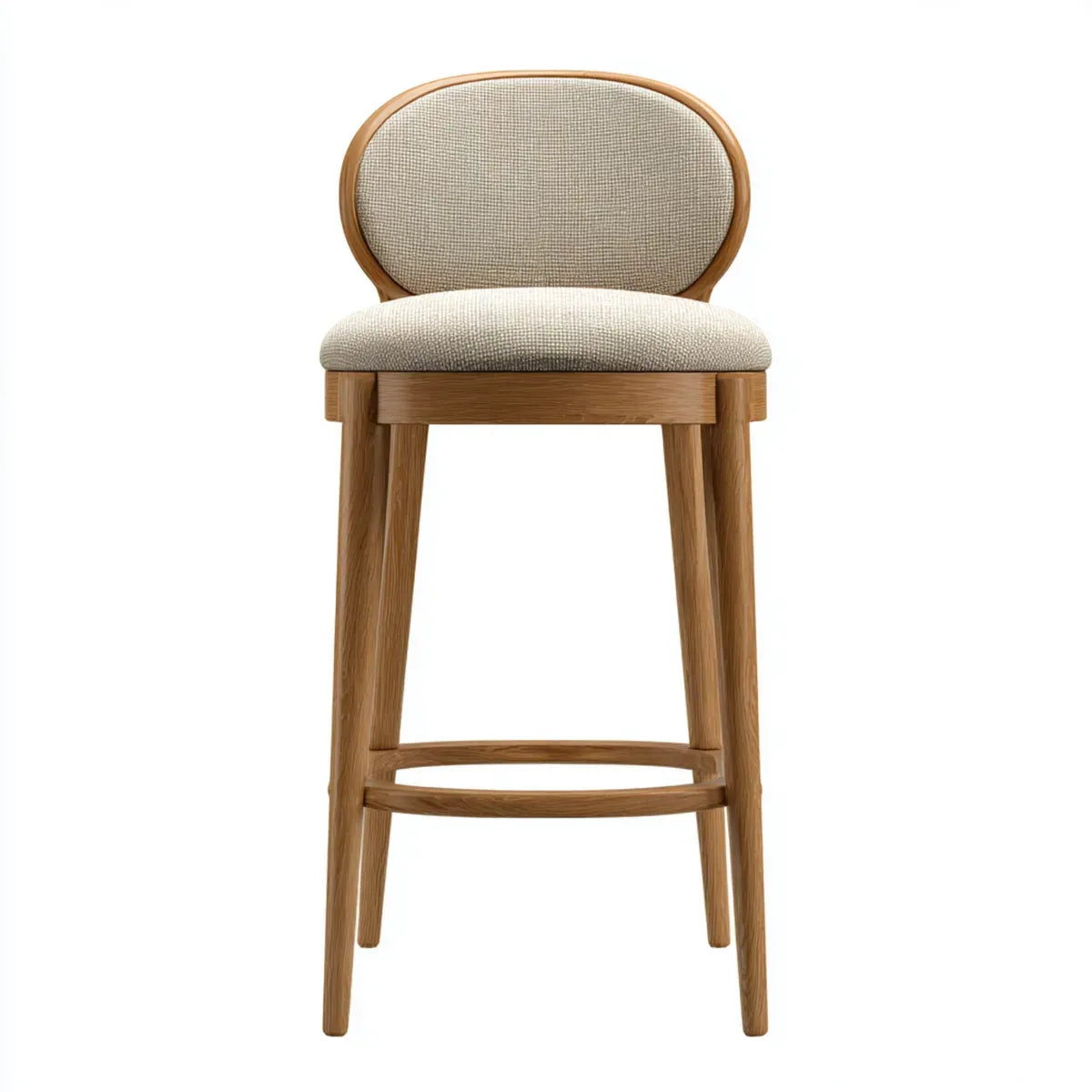Tabouret de bar beige en chêne massif avec dossier arrondi 48 x 52 x 104 cm