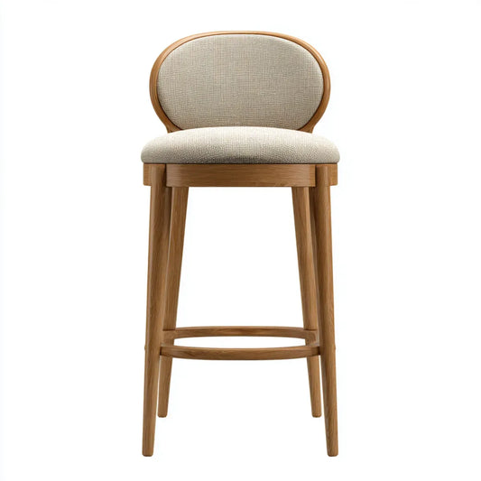 Tabouret de bar beige en chêne massif avec dossier arrondi 48 x 52 x 104 cm
