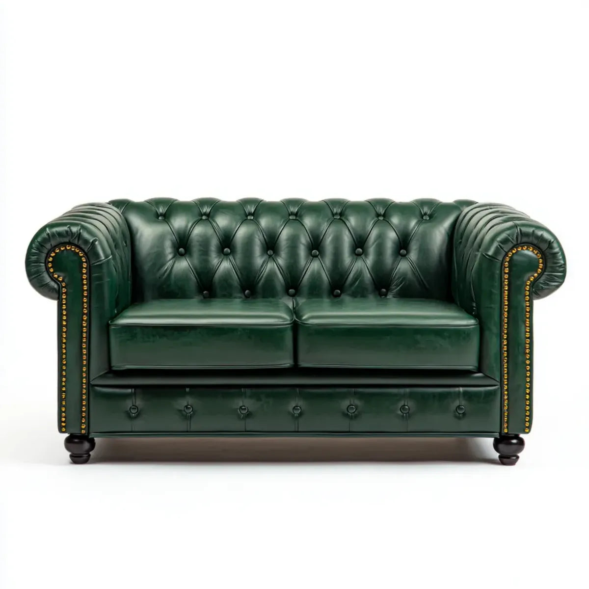 Canapé 2 places Chesterfield vert foncé en cuir synthétique PU droit 170 x 90 x 75 cm