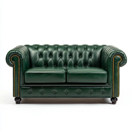 Canapé 2 places Chesterfield vert foncé en cuir synthétique PU droit 170 x 90 x 75 cm