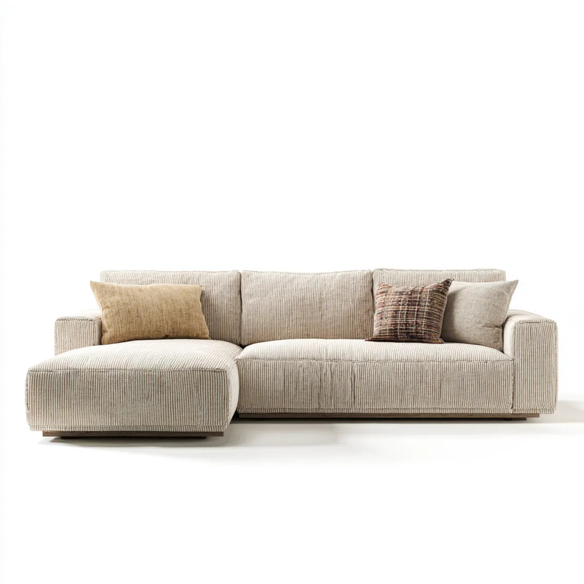 Canapé d'angle gauche 3 places beige en polyester côtelé 280 x 165 x 85 cm