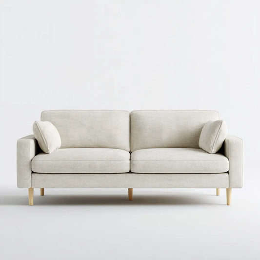 Canapé droit 2 places beige clair en polyester rectangulaire avec pieds en hêtre massif 160 x 85 x 82 cm