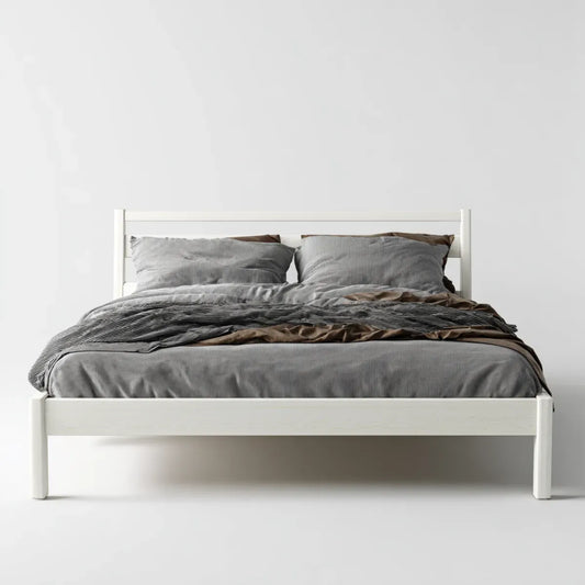 Lit double blanc 160 x 200 cm en pin massif rectangulaire avec tête de lit