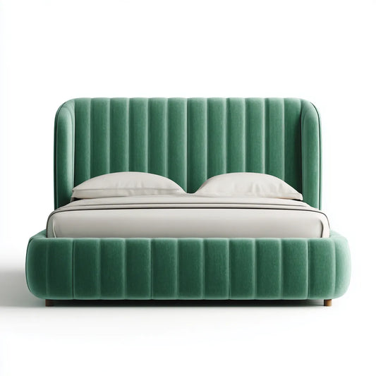 Lit double capitonné vert 160 x 200 cm en velours polyester à tête de lit arrondie