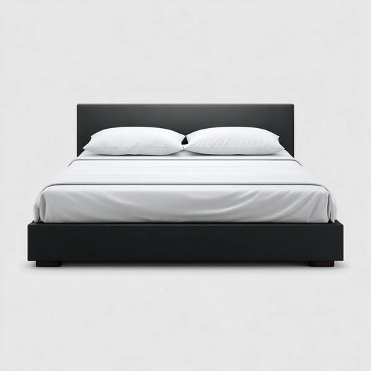 Lit double 160 x 200 cm noir avec tête de lit en PU cadre rectangulaire en MDF