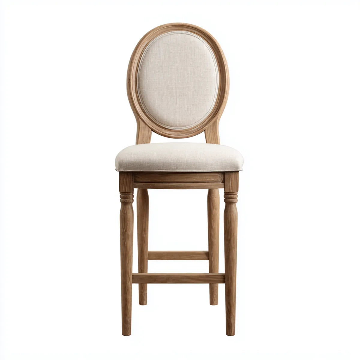 Tabouret de bar avec dossier ovale beige et chêne massif 48 x 52 x 112 cm