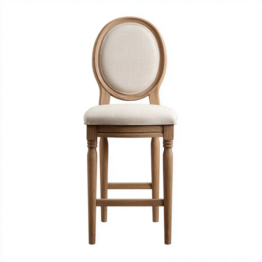 Tabouret de bar avec dossier ovale beige et chêne massif 48 x 52 x 112 cm