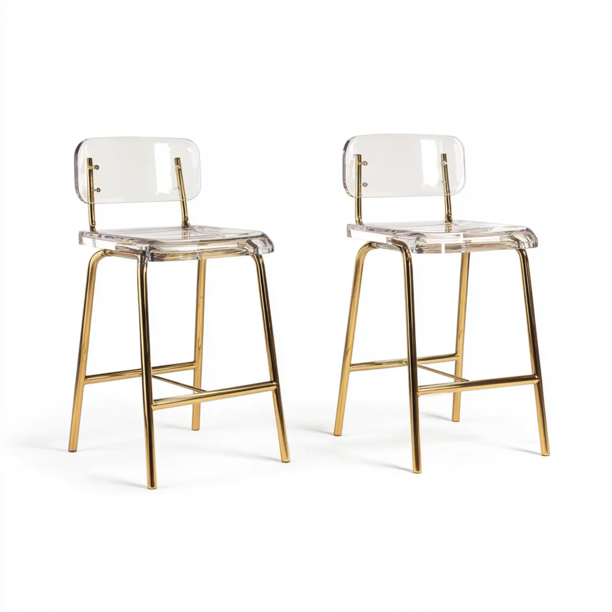 Lot de 2 tabourets de bar transparents dorés en PMMA et acier inoxydable forme rectangulaire 48 x 50 x 97 cm