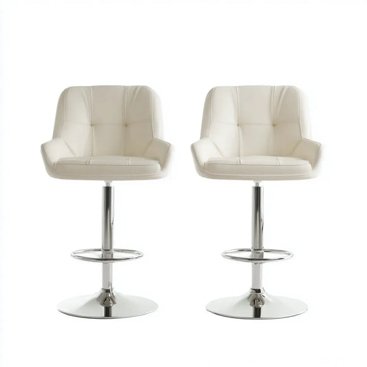 Lot de 2 tabourets de bar pivotants blancs en similicuir PU avec repose-pieds 54 x 52 x 88-108 cm