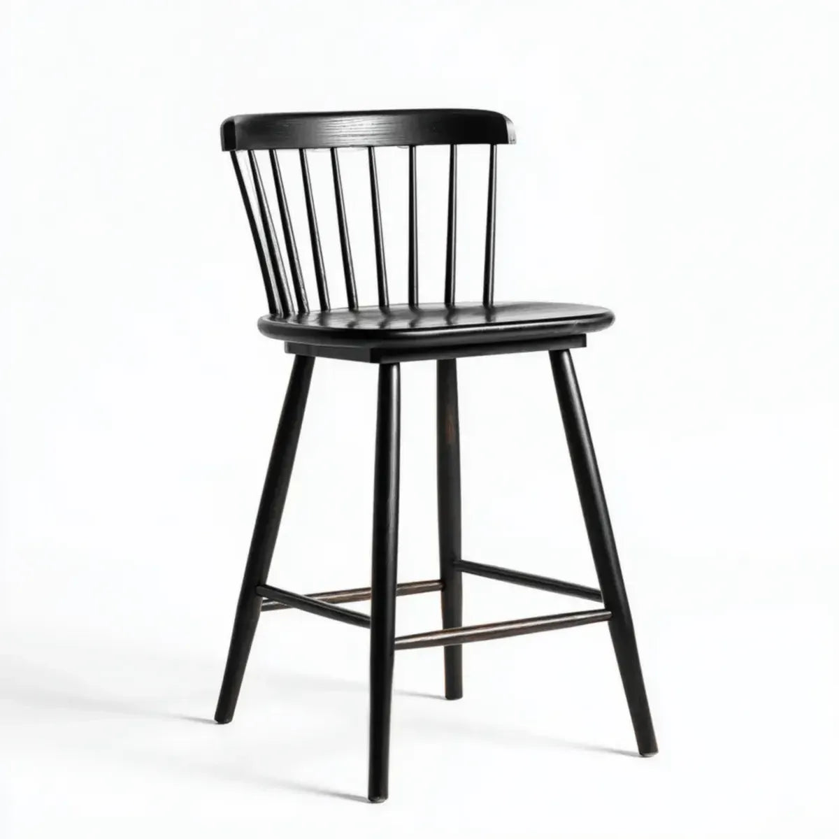 Tabouret de bar noir en bois d'hévéa massif à dossier à barreaux 45 x 50 x 101 cm
