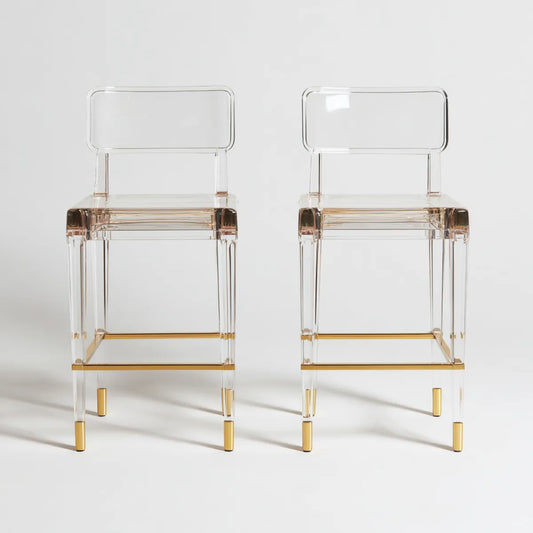 Lot de 2 tabourets de bar transparents en PMMA avec détails dorés 45 x 47 x 101 cm