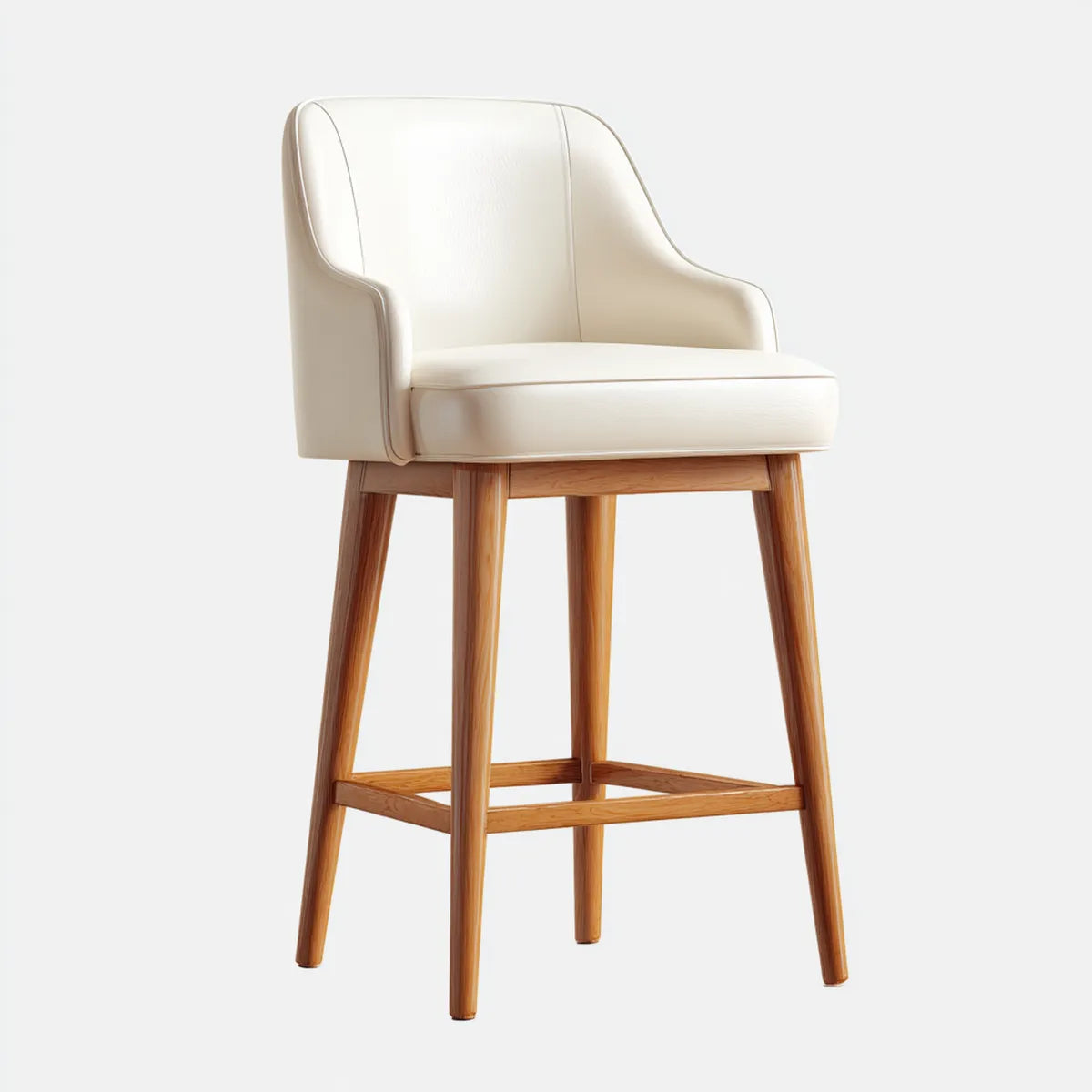 Tabouret de bar avec accoudoirs crème en similicuir PU et hêtre massif forme carrée 55 x 55 x 102 cm