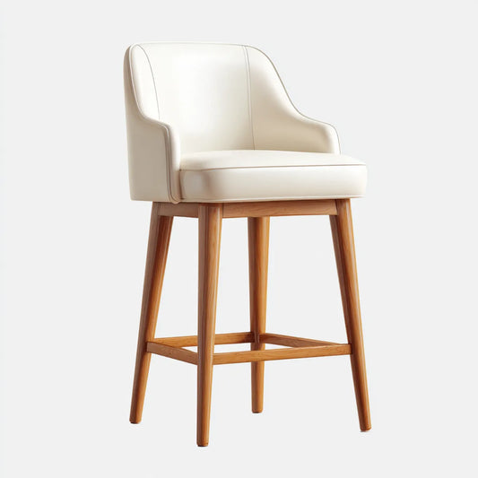 Tabouret de bar avec accoudoirs crème en similicuir PU et hêtre massif forme carrée 55 x 55 x 102 cm
