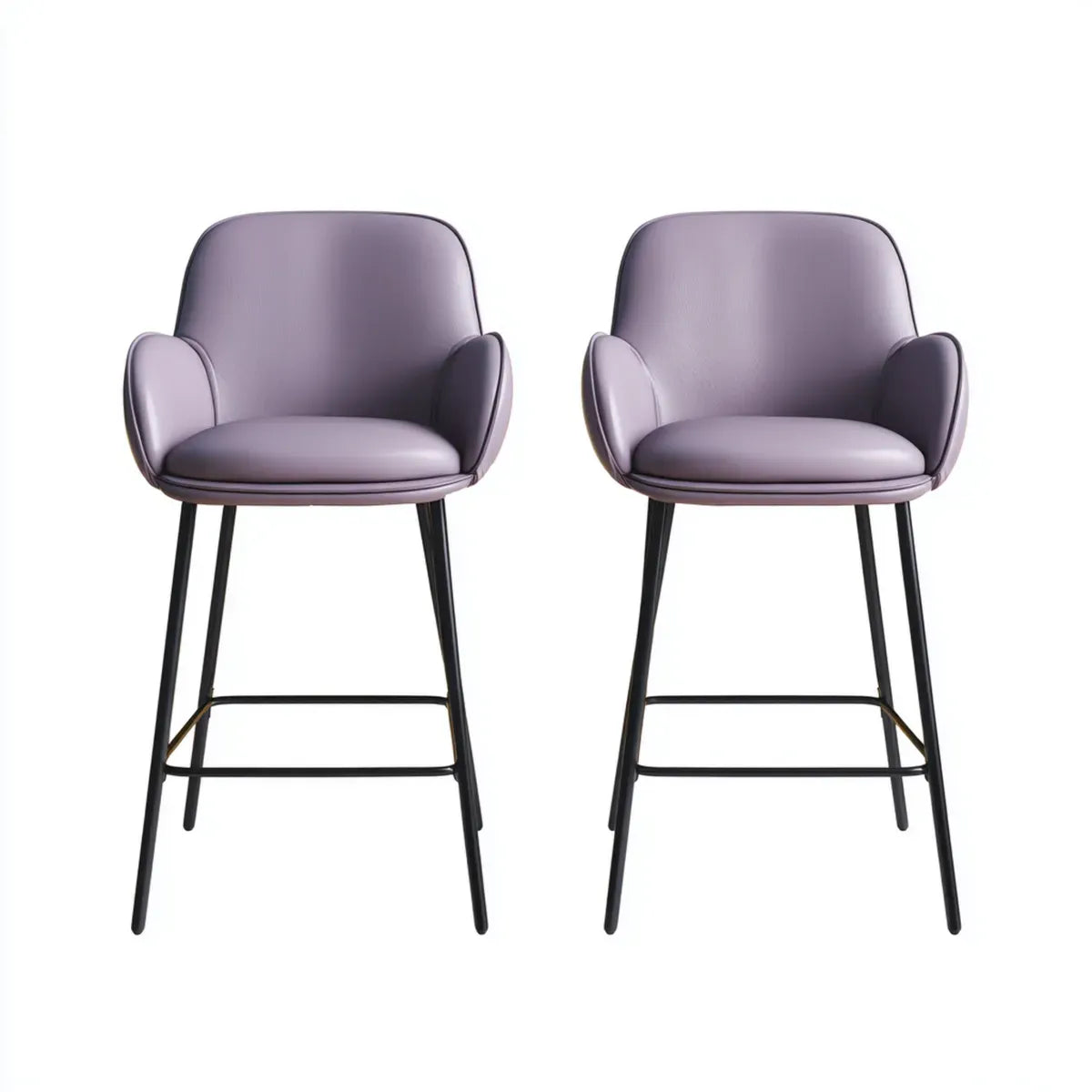 Lot de 2 tabourets de bar avec accoudoirs violet en cuir synthétique PU et acier 48 x 53 x 99 cm