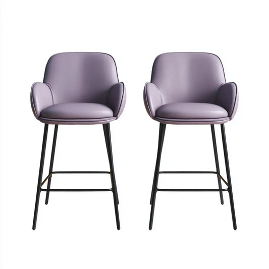 Lot de 2 tabourets de bar avec accoudoirs violet en cuir synthétique PU et acier 48 x 53 x 99 cm