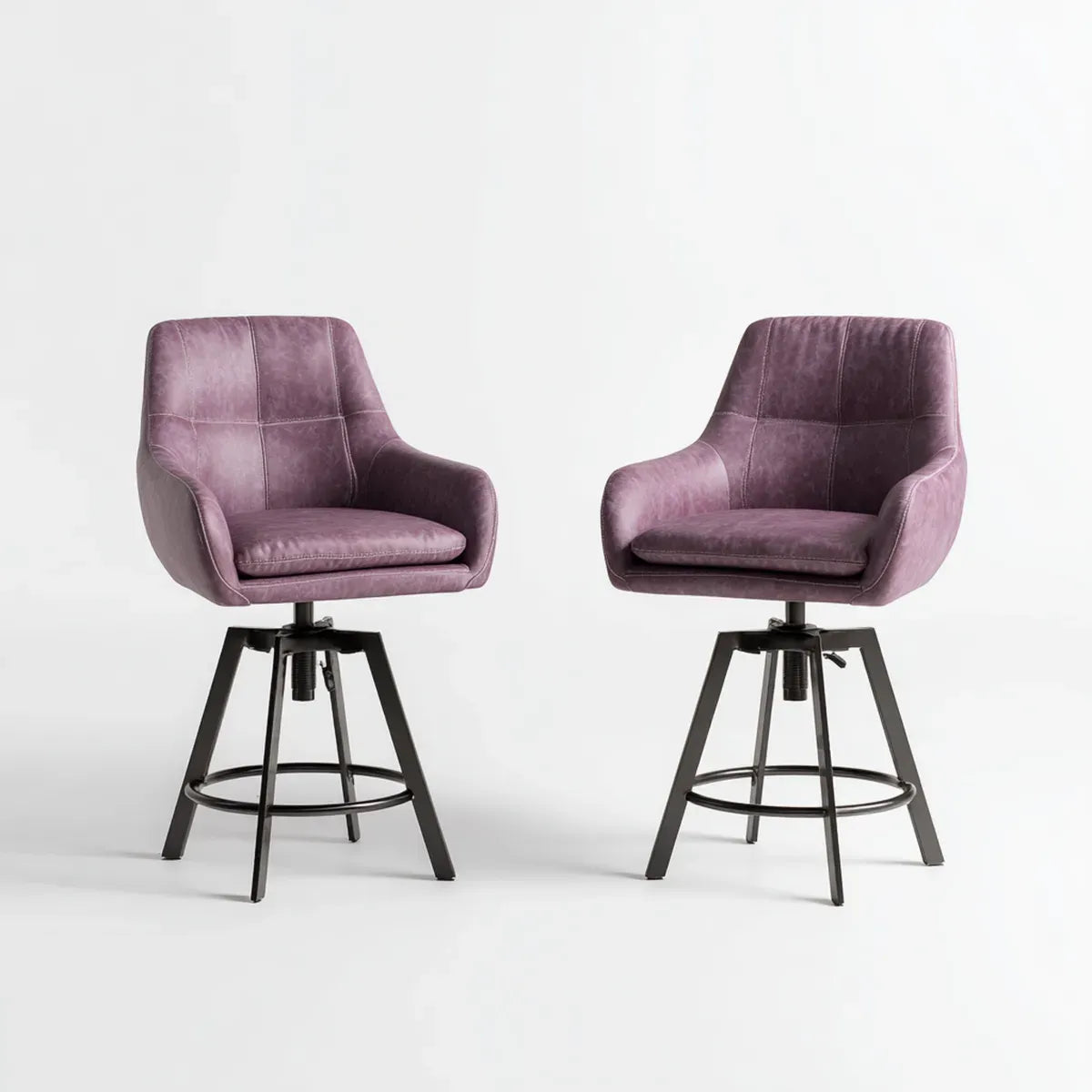 Lot de 2 tabourets de bar réglables violet en cuir synthétique PU avec accoudoirs et base en acier 55 x 54 x 100-122 cm
