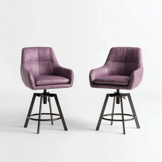 Lot de 2 tabourets de bar réglables violet en cuir synthétique PU avec accoudoirs et base en acier 55 x 54 x 100-122 cm